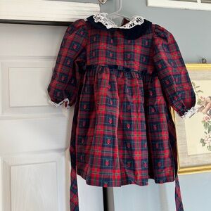Good Lad Red blue Plaid Dress 2T toddler holiday ties lace bells velvet